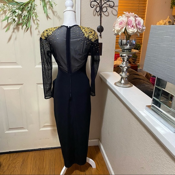 Vintage 80’s Caché Gold Embellished SheerArm Dress - Picture 10 of 13